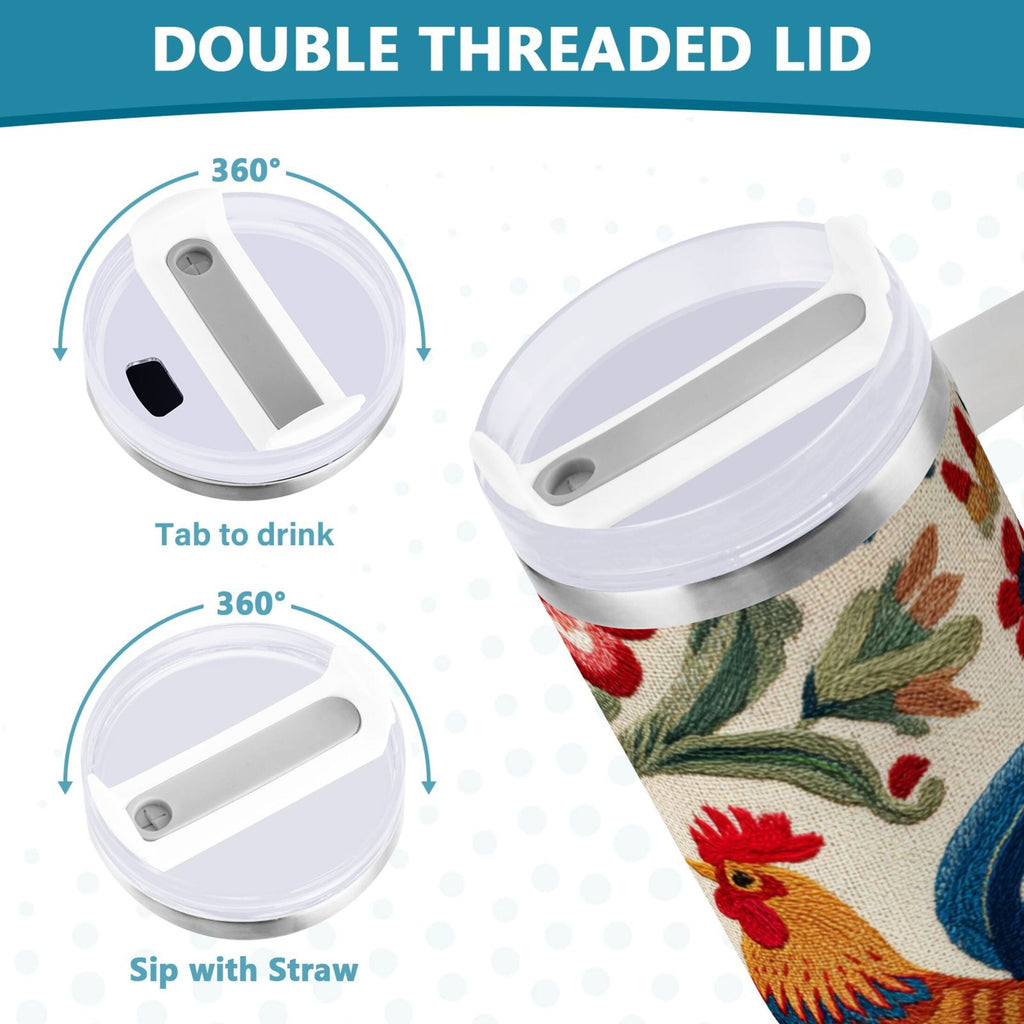 40 oz Insulated Stainless Steel Tumbler Double Wall Stainless Steel Tumbler with 2-Way Drinking Male and Female Chickens E0FM