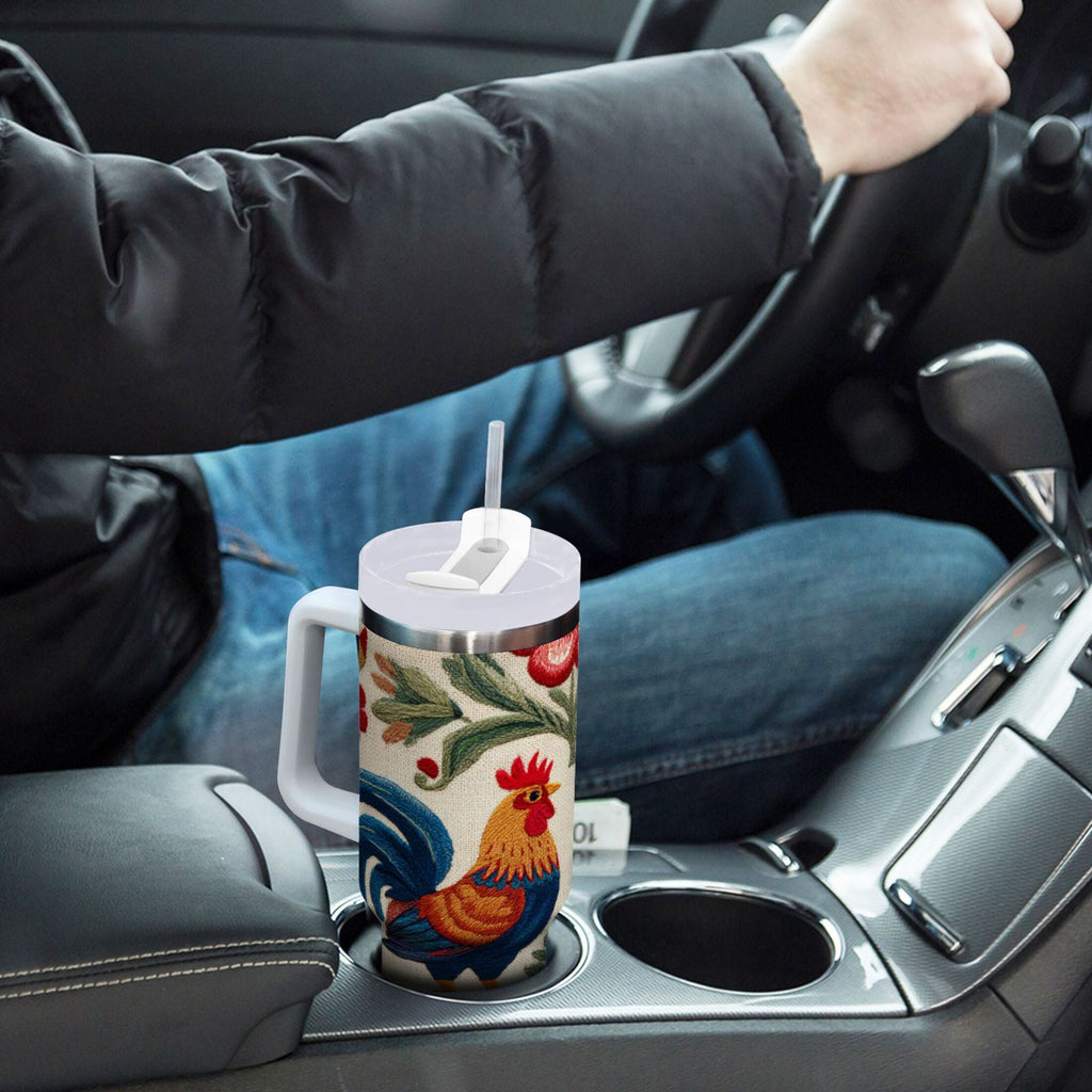 40 oz Insulated Stainless Steel Tumbler Double Wall Stainless Steel Tumbler with 2-Way Drinking Male and Female Chickens E0FM