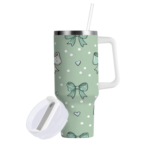 30 oz Insulated Stainless Steel Tumbler Double Wall Stainless Steel Tumbler with 2-Way Drinking Green and Mint Bows GSQF