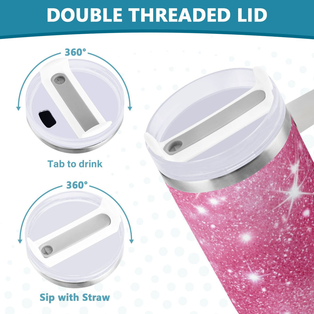 40 oz Insulated Stainless Steel Tumbler Double Wall Stainless Steel Tumbler with 2-Way Drinking Pink Glitter Background UDIR