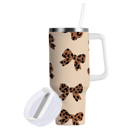 30 oz Insulated Stainless Steel Tumbler Double Wall Stainless Steel Tumbler with 2-Way Drinking Cute Brown Bow IAZV
