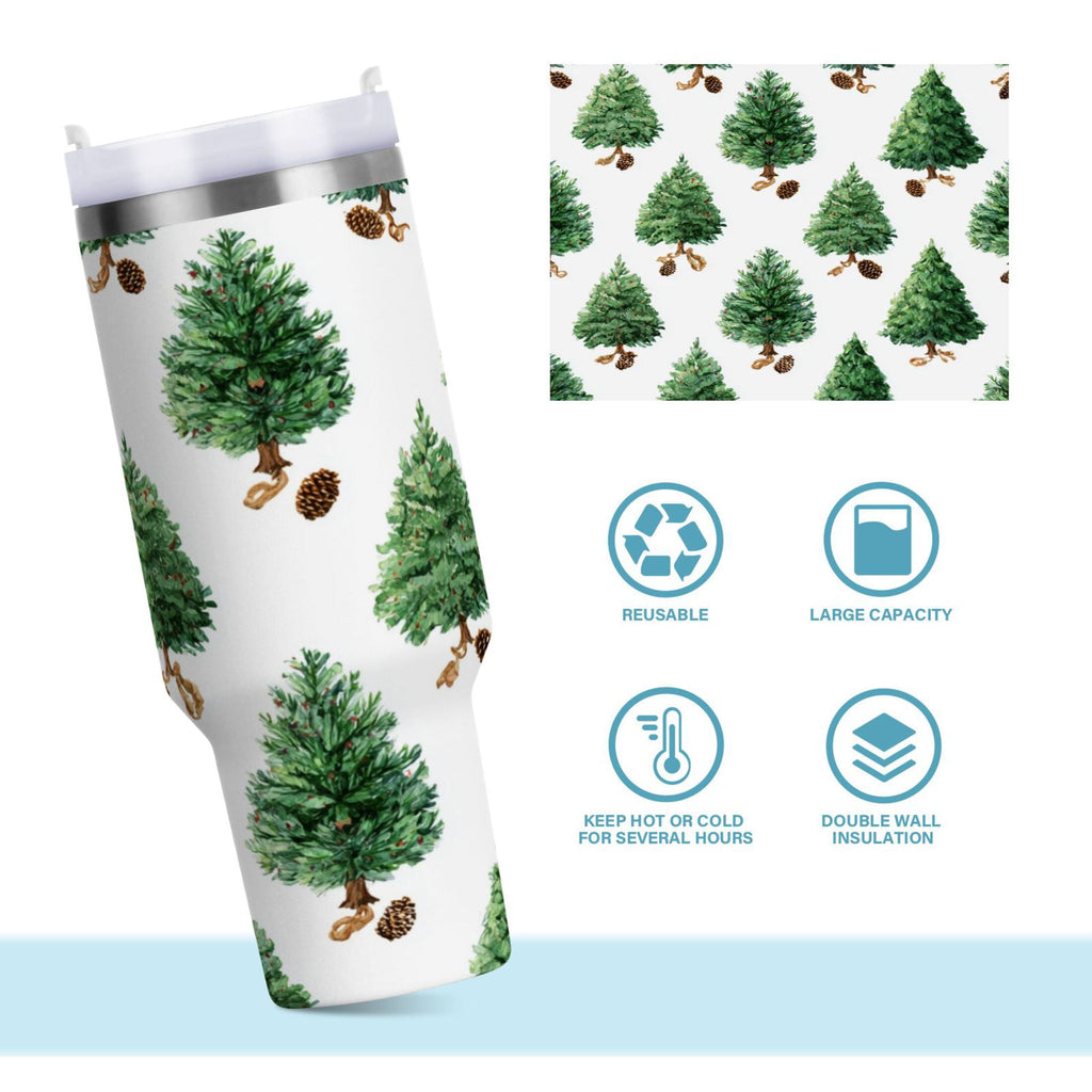 30 oz Insulated Stainless Steel Tumbler Double Wall Stainless Steel Tumbler with 2-Way Drinking Watercolor Green Christmas Tree 7MHU