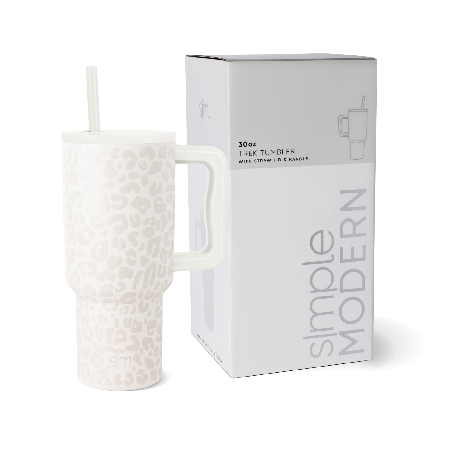 Simple Modern 30 fl oz Insulated Stainless Steel Trek Tumbler with Straw Lid | Cream Leopard M1TJ