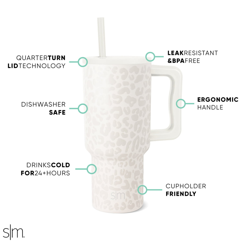 Simple Modern 30 fl oz Insulated Stainless Steel Trek Tumbler with Straw Lid | Cream Leopard M1TJ