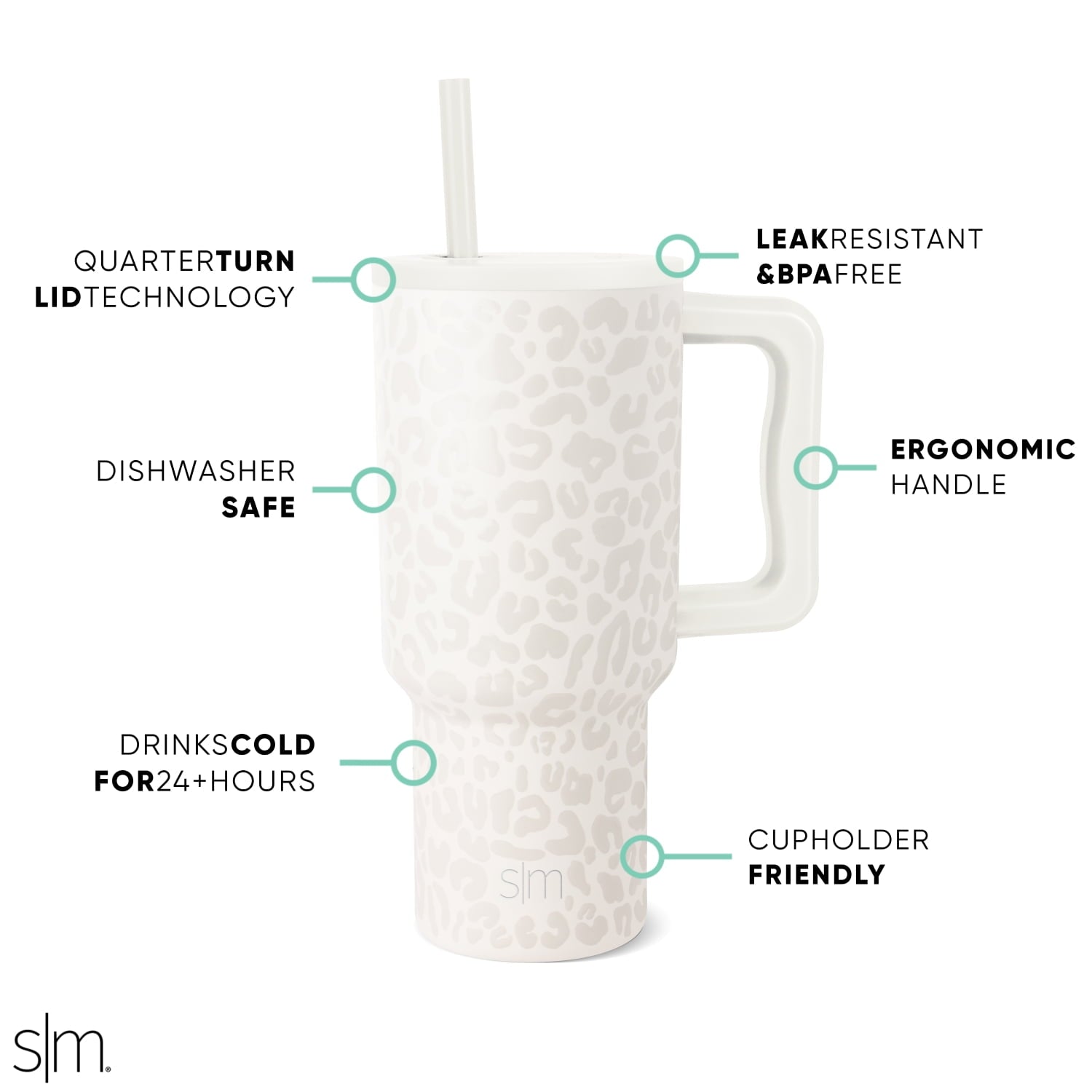Simple Modern 30 fl oz Insulated Stainless Steel Trek Tumbler with Straw Lid | Cream Leopard M1TJ