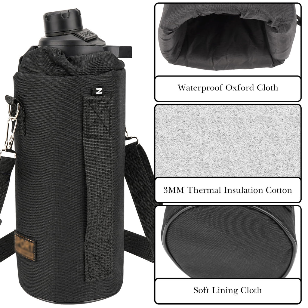 Linkidea Sports Water Bottle Carrier with Strap Compatible with Nalgene Sustain Tritan 48oz, CamelBak Chute Mag 50oz, Thick Waterbottle Cooler Bag Holder Shoulder Strap, Black 2XI6
