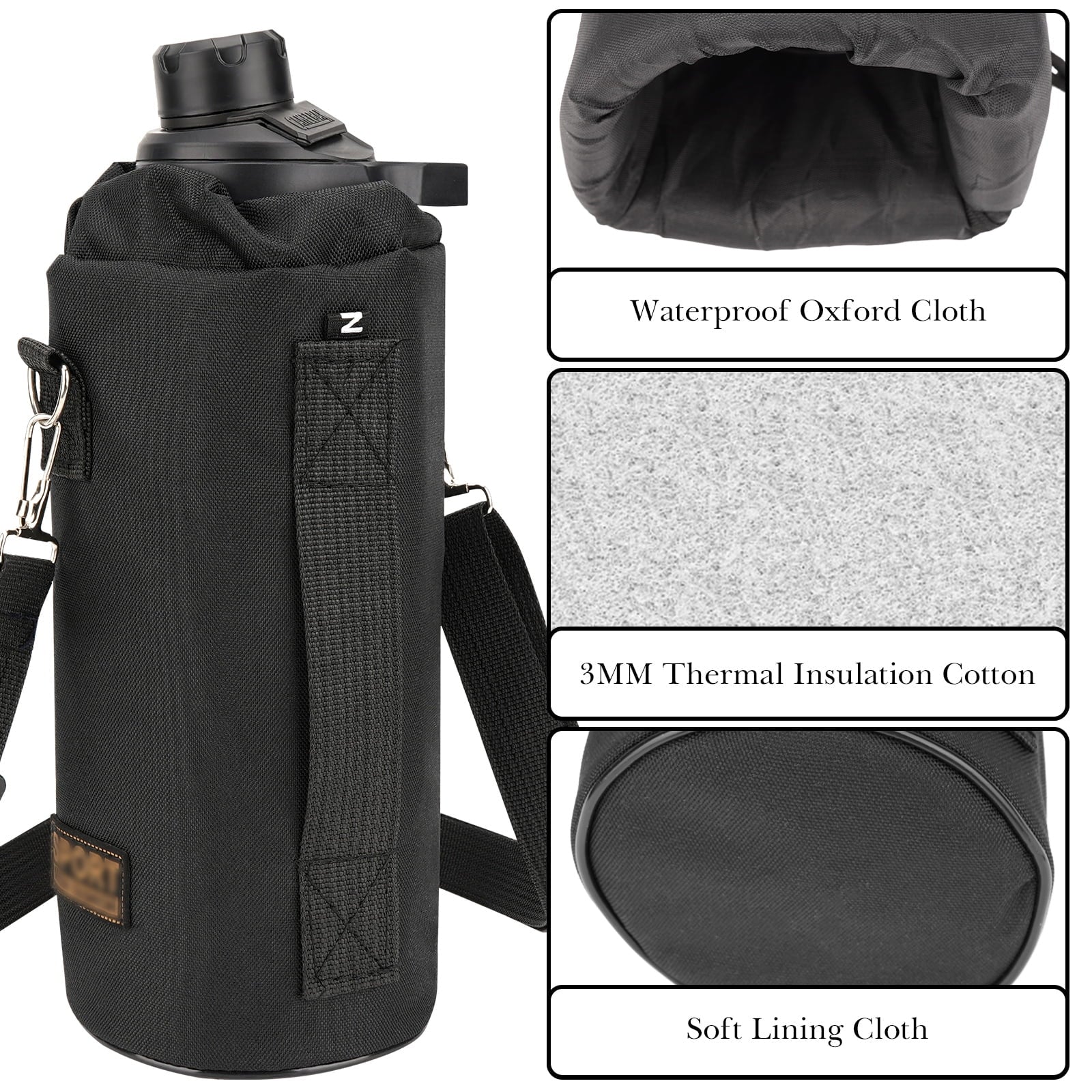 Linkidea Sports Water Bottle Carrier with Strap Compatible with Nalgene Sustain Tritan 48oz, CamelBak Chute Mag 50oz, Thick Waterbottle Cooler Bag Holder Shoulder Strap, Black 2XI6