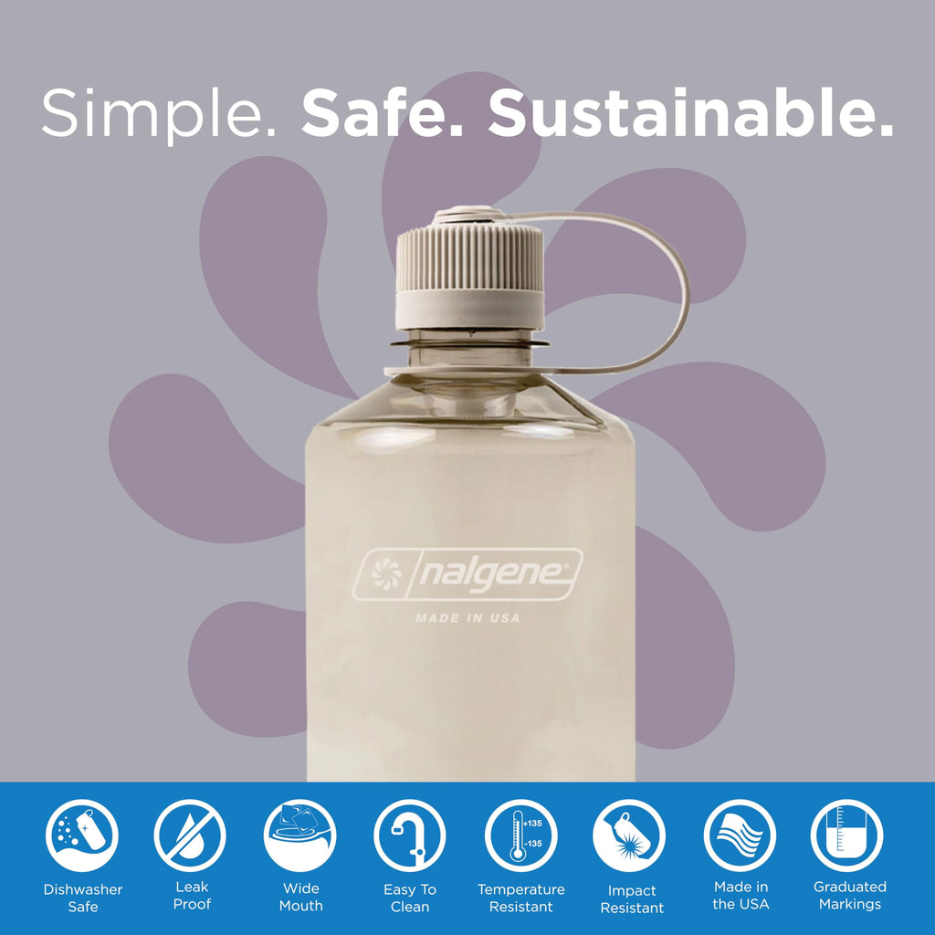 Nalgene Sustain Tritan BPA-Free Water Bottle Made with Material Derived from 50% Plastic Waste (using ISCC certified mass balance), 32 OZ, Narrow Mouth, Cotton 1RYQ