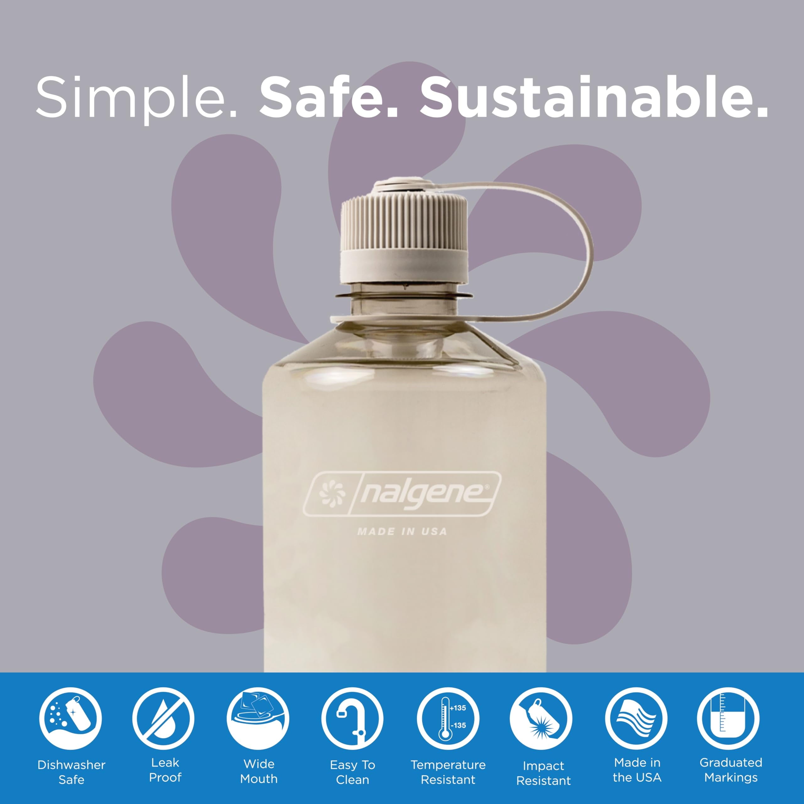Nalgene Sustain Tritan BPA-Free Water Bottle Made with Material Derived from 50% Plastic Waste (using ISCC certified mass balance), 32 OZ, Narrow Mouth, Cotton 1RYQ