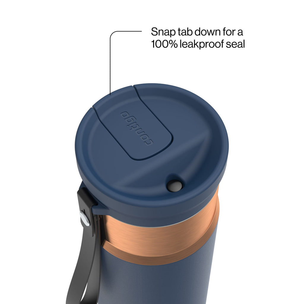Contigo SnapSeal Leakproof Stainless Steel Reusable Water Bottle with Carrying Strap, Dark Blue/Bronze, 24 oz EBLA