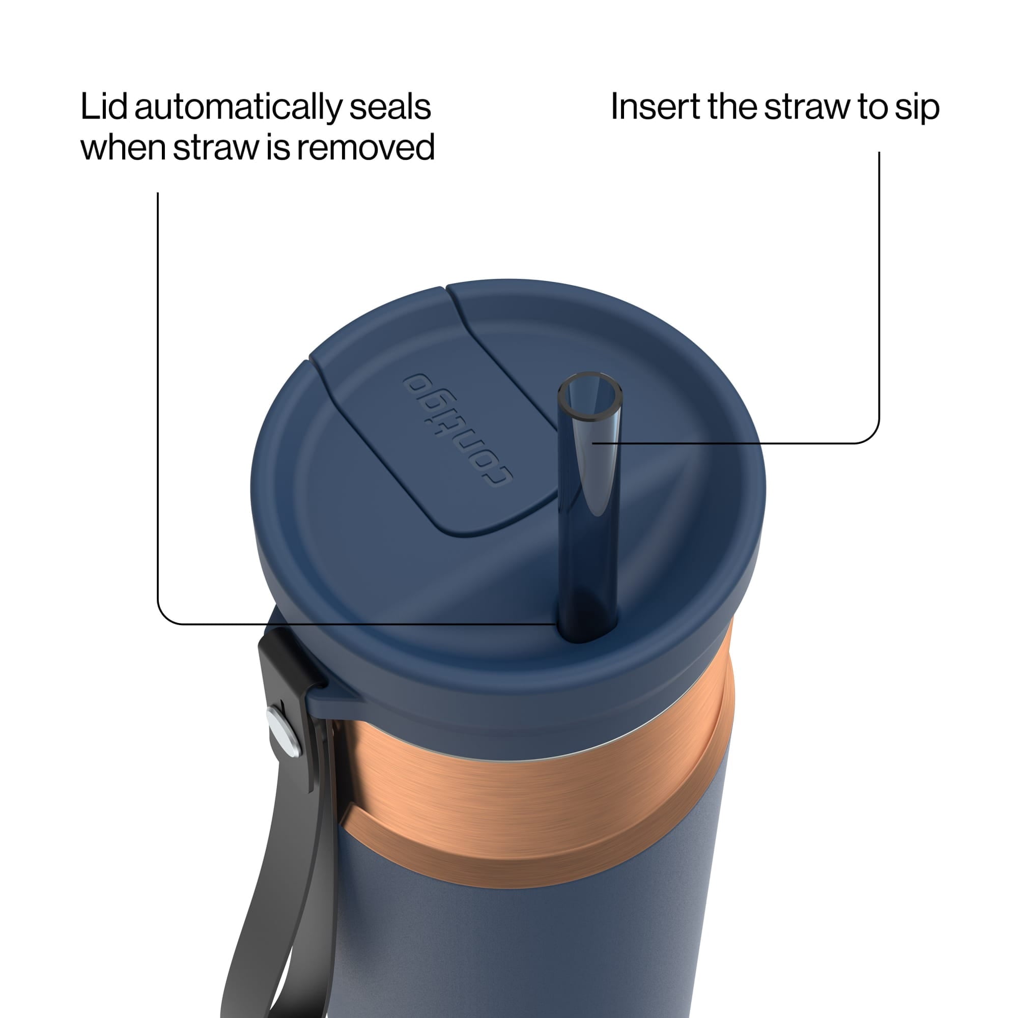 Contigo SnapSeal Leakproof Stainless Steel Reusable Water Bottle with Carrying Strap, Dark Blue/Bronze, 24 oz EBLA