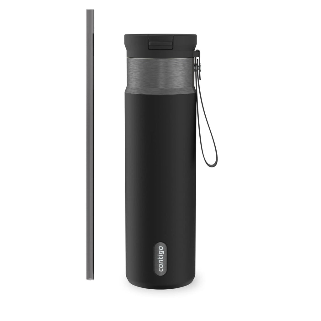 Contigo SnapSeal Leakproof Stainless Steel Reusable Water Bottle with Carrying Strap, Dark Blue/Bronze, 24 oz EBLA