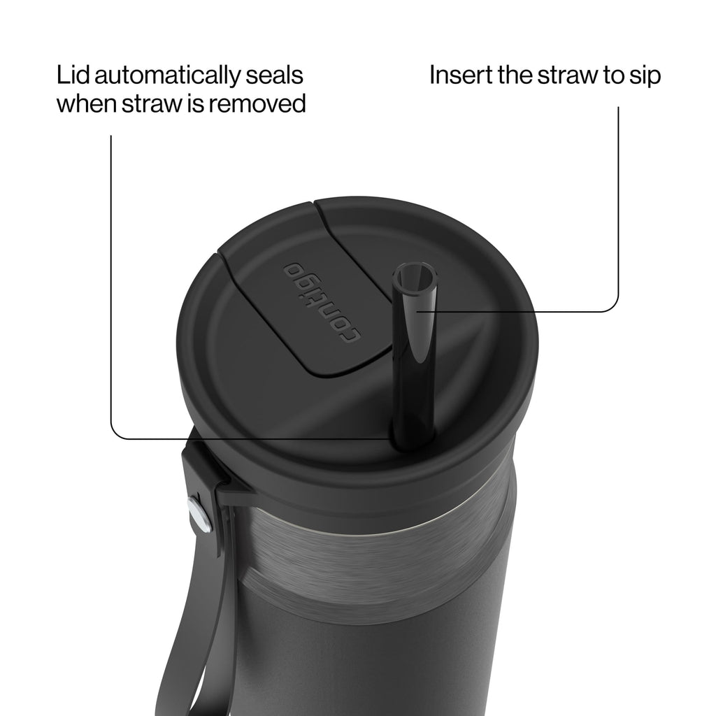 Contigo SnapSeal Leakproof Stainless Steel Reusable Water Bottle with Carrying Strap, Dark Blue/Bronze, 24 oz EBLA