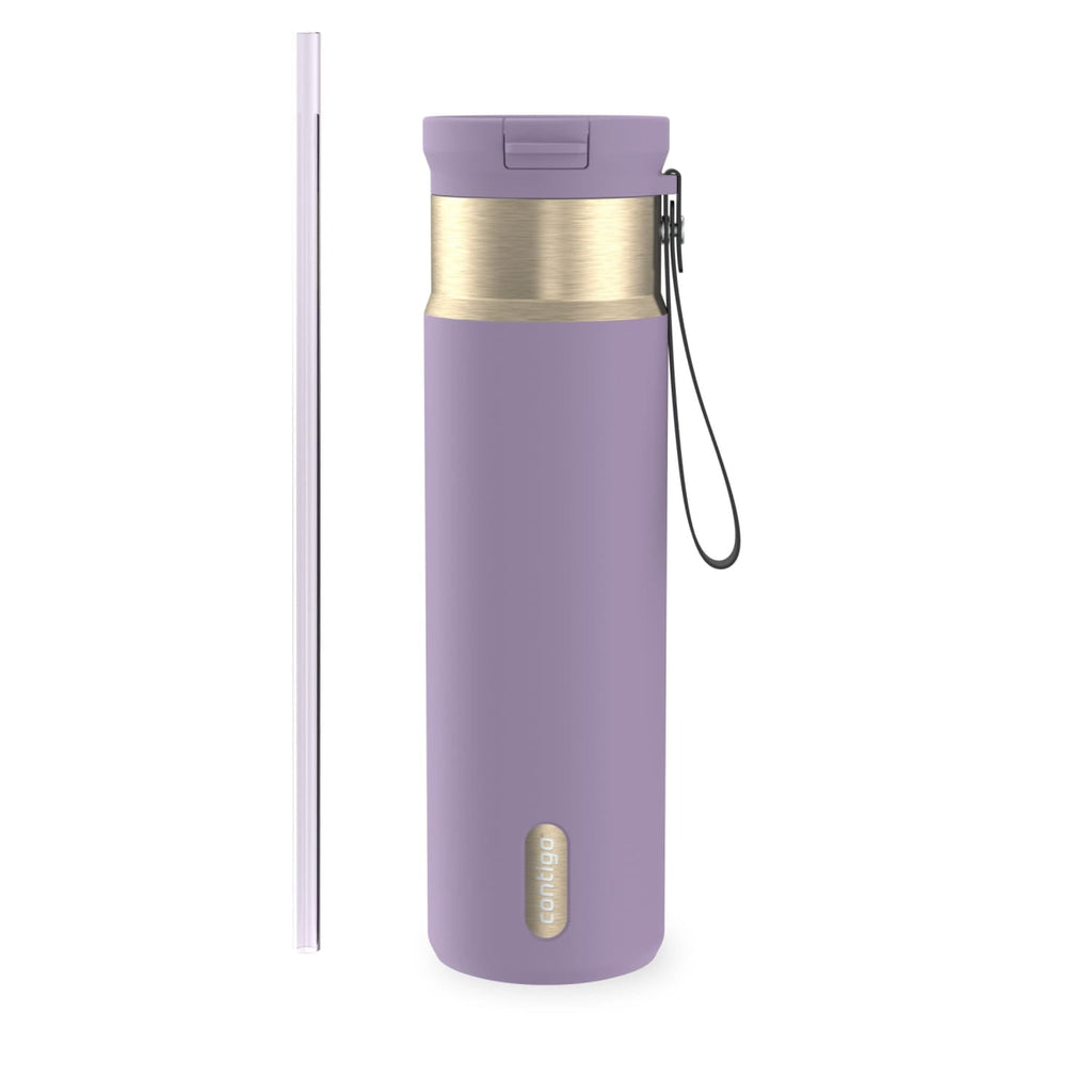 Contigo SnapSeal Leakproof Stainless Steel Reusable Water Bottle with Carrying Strap, Dark Blue/Bronze, 24 oz EBLA