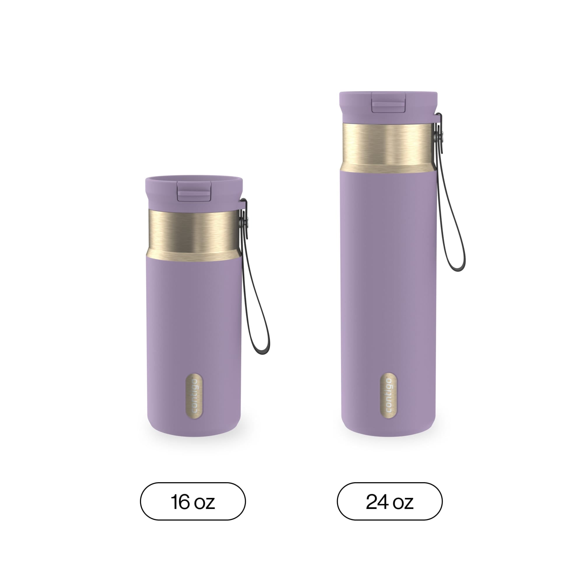 Contigo SnapSeal Leakproof Stainless Steel Reusable Water Bottle with Carrying Strap, Dark Blue/Bronze, 24 oz EBLA