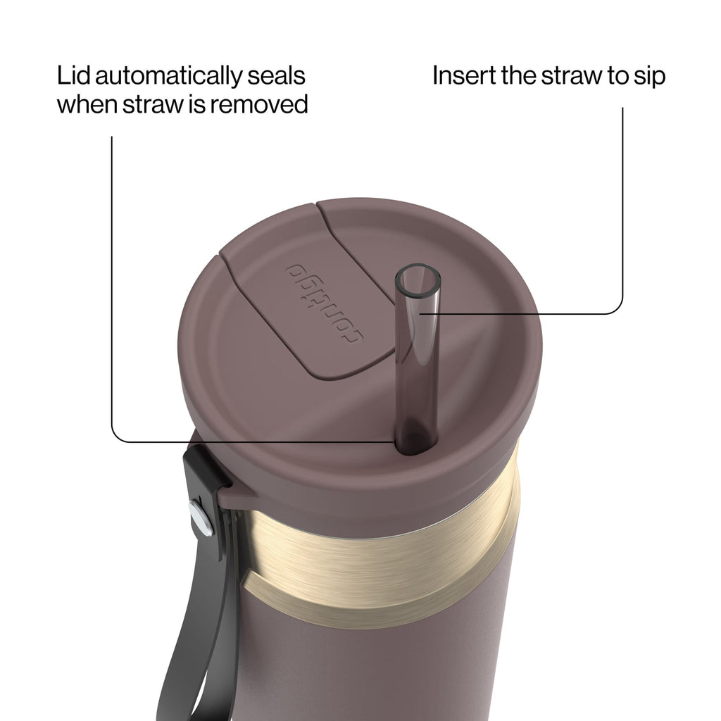 Contigo SnapSeal Leakproof Stainless Steel Reusable Water Bottle with Carrying Strap, Dark Blue/Bronze, 24 oz EBLA