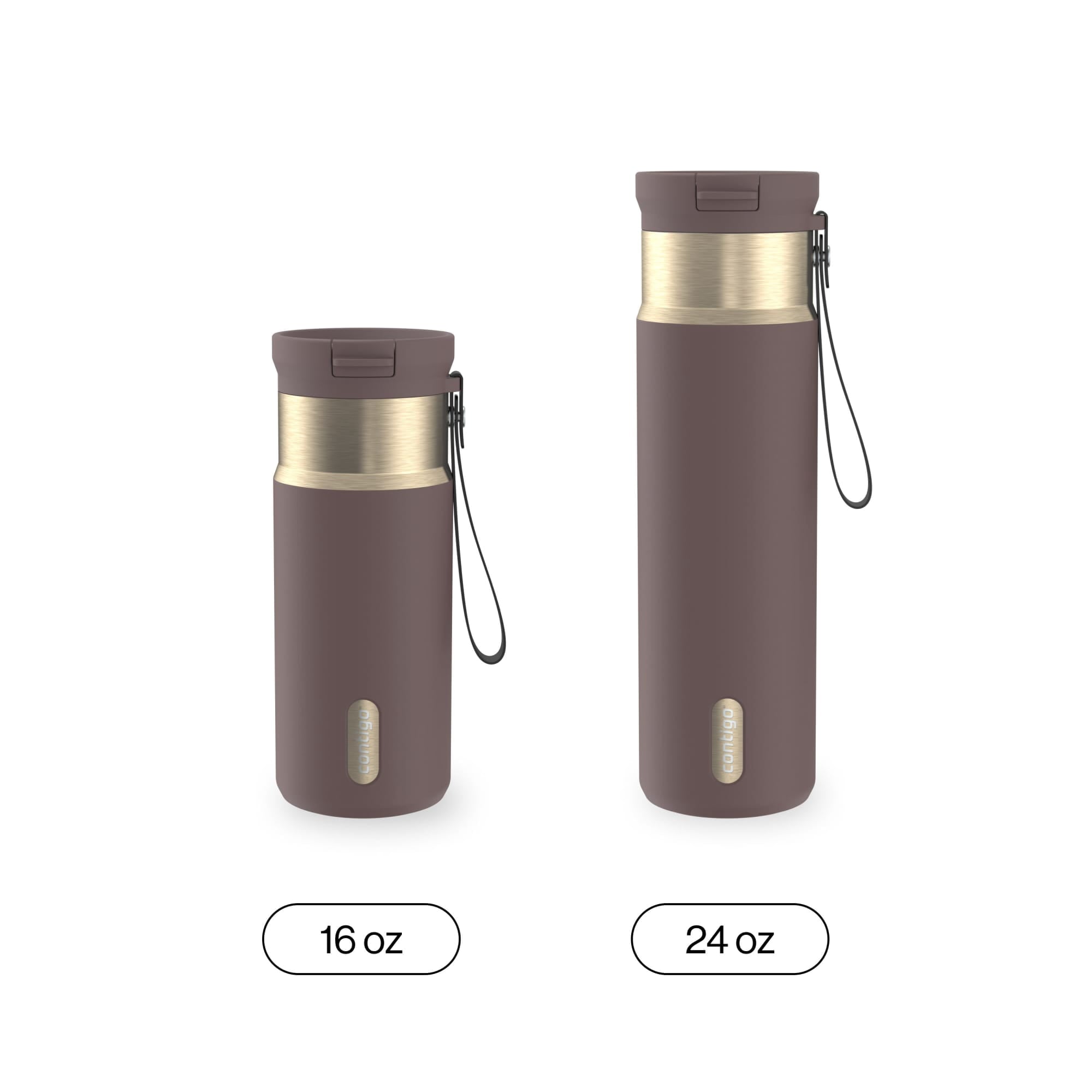 Contigo SnapSeal Leakproof Stainless Steel Reusable Water Bottle with Carrying Strap, Dark Blue/Bronze, 24 oz EBLA