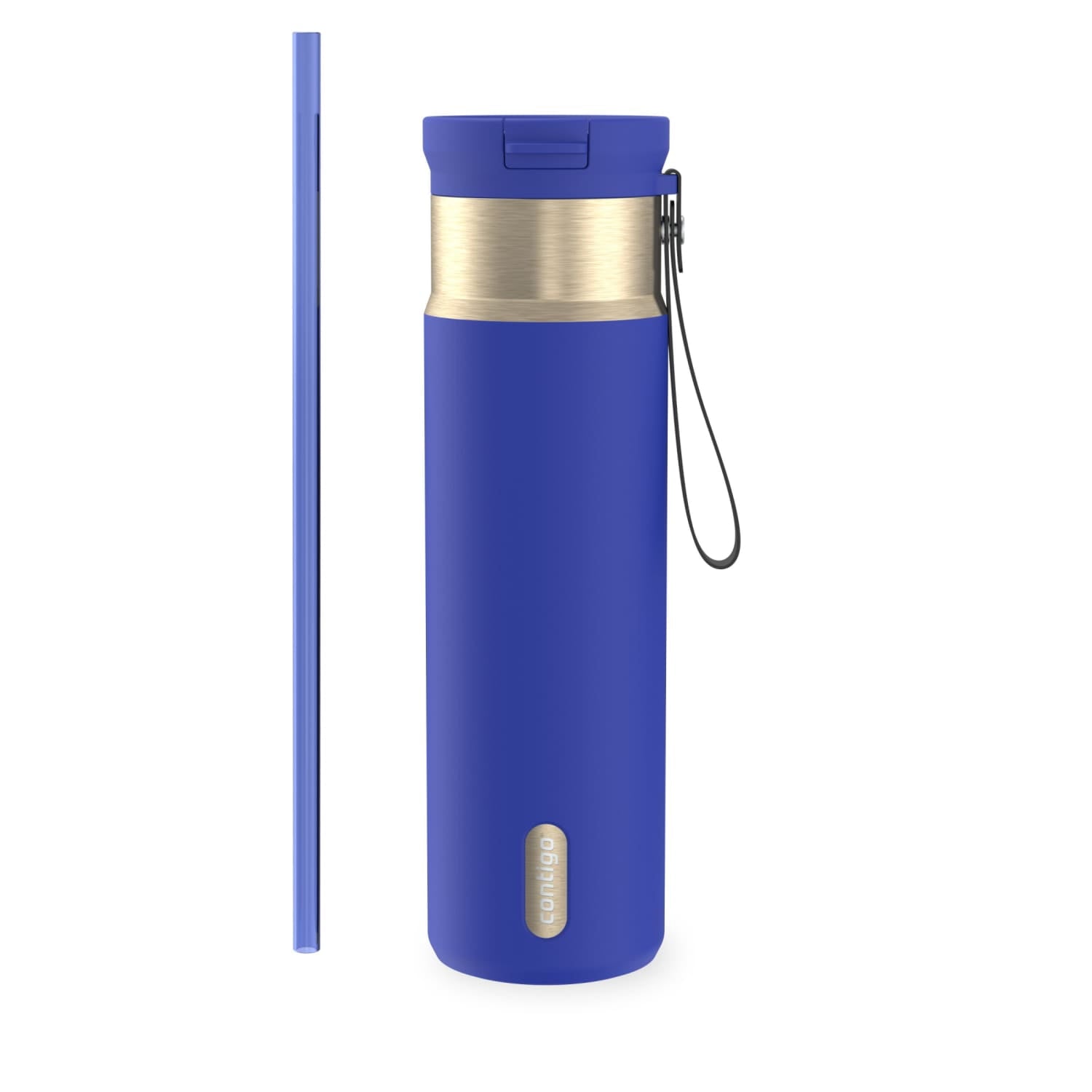 Contigo SnapSeal Leakproof Stainless Steel Reusable Water Bottle with Carrying Strap, Dark Blue/Bronze, 24 oz EBLA