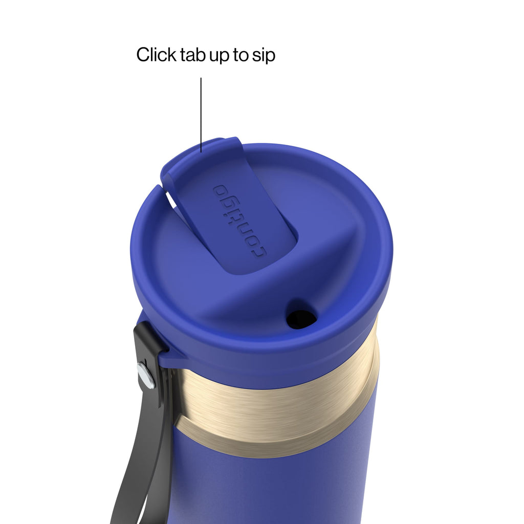 Contigo SnapSeal Leakproof Stainless Steel Reusable Water Bottle with Carrying Strap, Dark Blue/Bronze, 24 oz EBLA