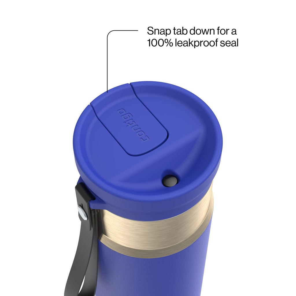 Contigo SnapSeal Leakproof Stainless Steel Reusable Water Bottle with Carrying Strap, Dark Blue/Bronze, 24 oz EBLA