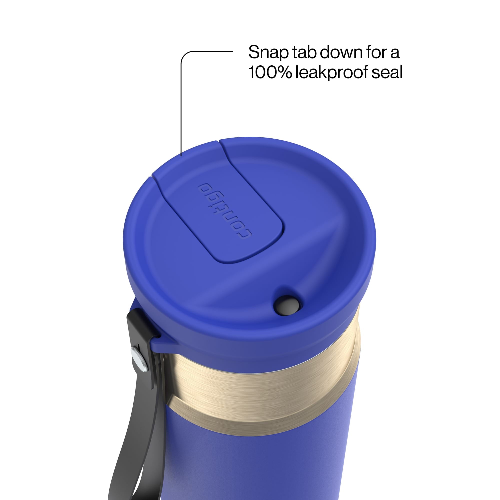 Contigo SnapSeal Leakproof Stainless Steel Reusable Water Bottle with Carrying Strap, Dark Blue/Bronze, 24 oz EBLA