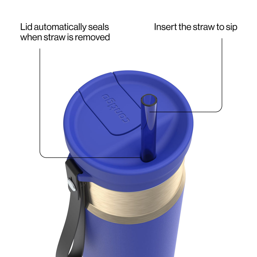 Contigo SnapSeal Leakproof Stainless Steel Reusable Water Bottle with Carrying Strap, Dark Blue/Bronze, 24 oz EBLA