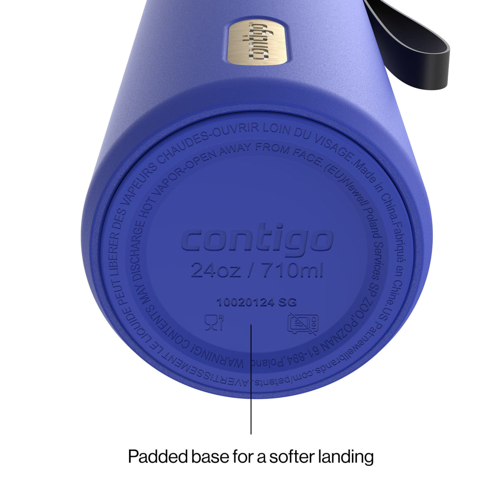 Contigo SnapSeal Leakproof Stainless Steel Reusable Water Bottle with Carrying Strap, Dark Blue/Bronze, 24 oz EBLA