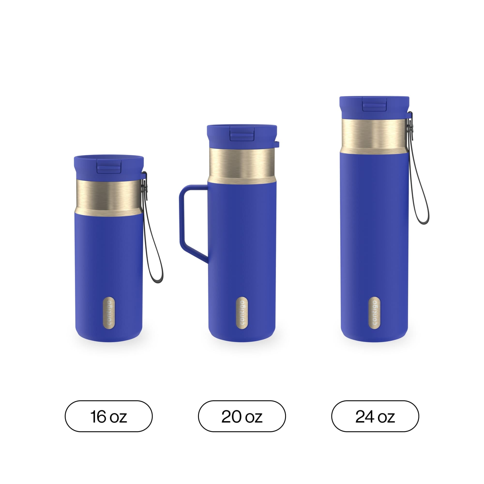 Contigo SnapSeal Leakproof Stainless Steel Reusable Water Bottle with Carrying Strap, Dark Blue/Bronze, 24 oz EBLA