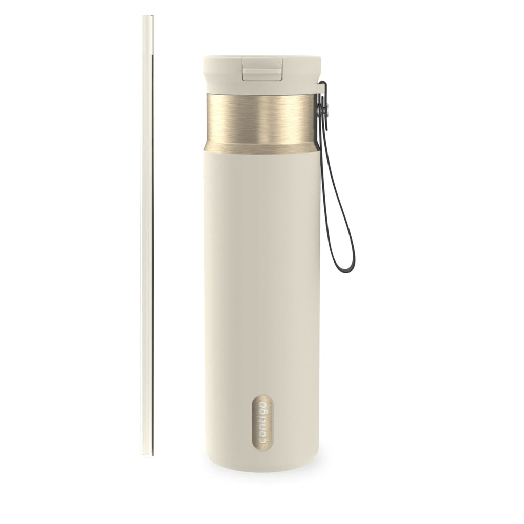 Contigo SnapSeal Leakproof Stainless Steel Reusable Water Bottle with Carrying Strap, Dark Blue/Bronze, 24 oz EBLA