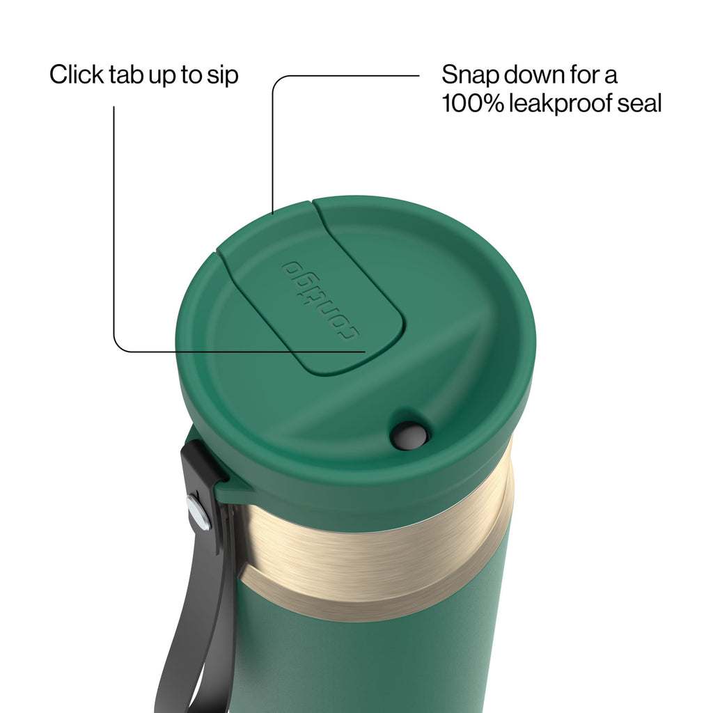 Contigo SnapSeal Leakproof Stainless Steel Reusable Water Bottle with Carrying Strap, Dark Blue/Bronze, 24 oz EBLA