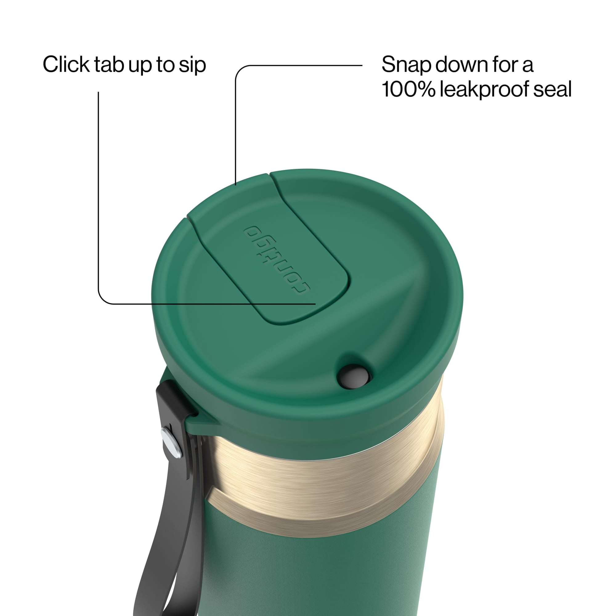 Contigo SnapSeal Leakproof Stainless Steel Reusable Water Bottle with Carrying Strap, Dark Blue/Bronze, 24 oz EBLA