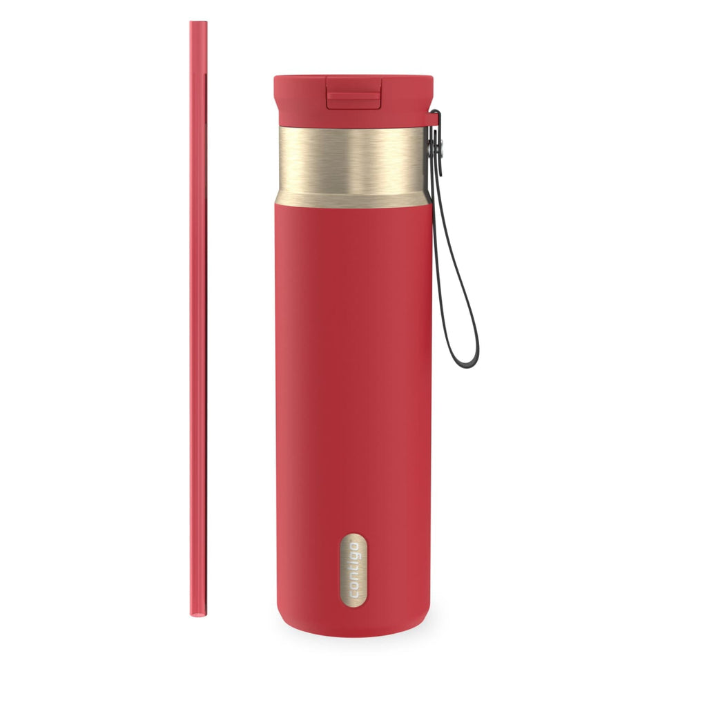 Contigo SnapSeal Leakproof Stainless Steel Reusable Water Bottle with Carrying Strap, Dark Blue/Bronze, 24 oz EBLA
