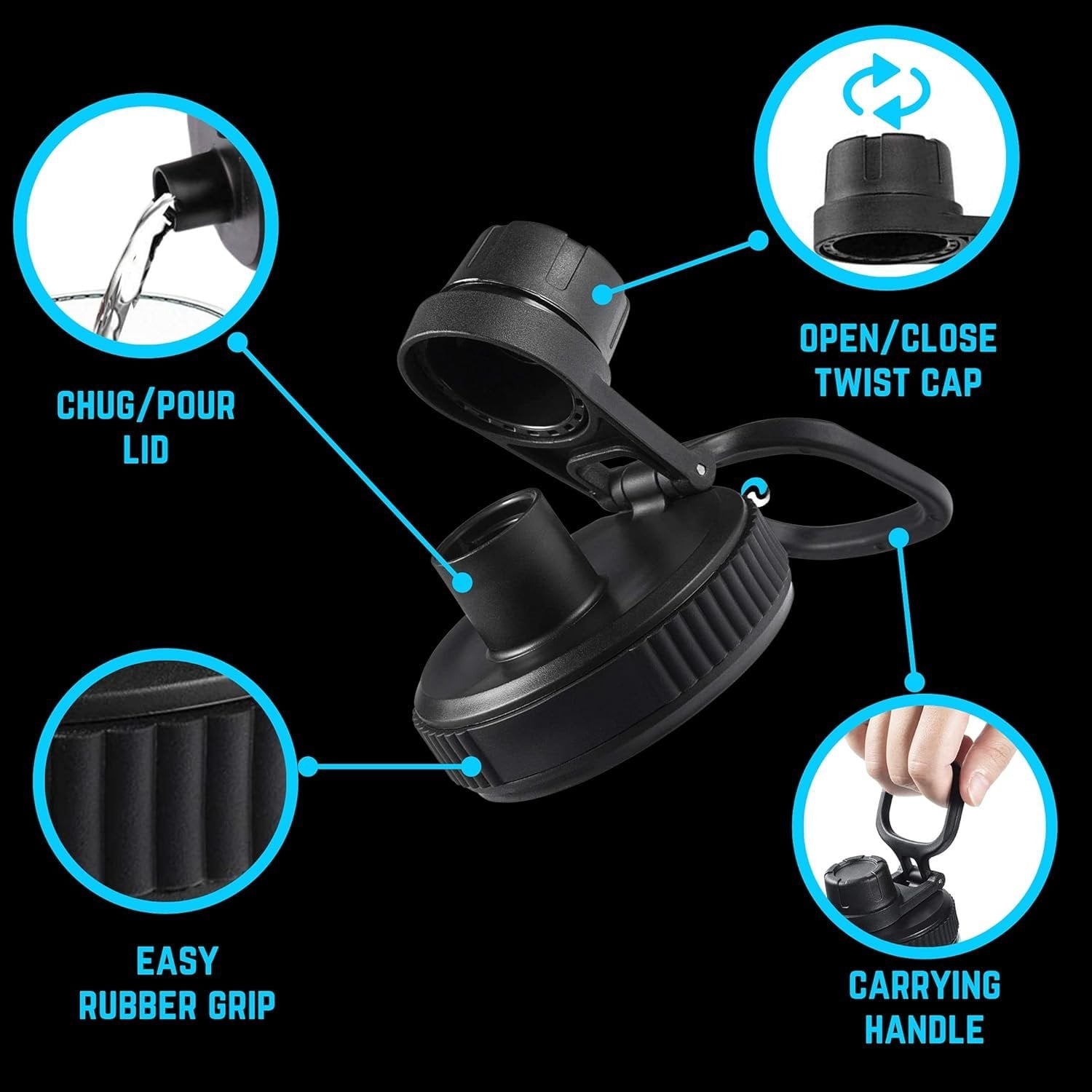 Hydraflow Wide Mouth Spout Twist Chug Nalgene Replacement Lid | Compatible with Nalgene 32 oz Wide Mouth Lid, Hydroflask &amp; Many  Top Water Bottle Brands Sizes 12 16 18 20 32 40 64 Oz UH4G
