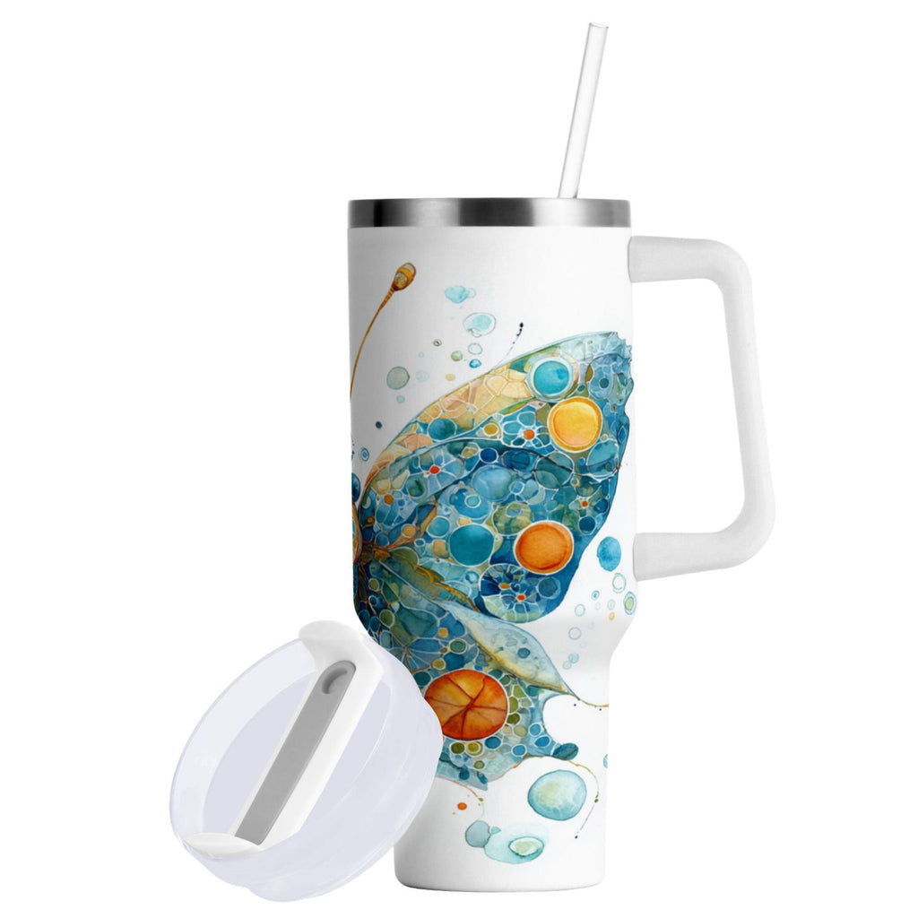 40 oz Insulated Stainless Steel Tumbler Double Wall Stainless Steel Tumbler with 2-Way Drinking Intricately Butterfly GMVZ