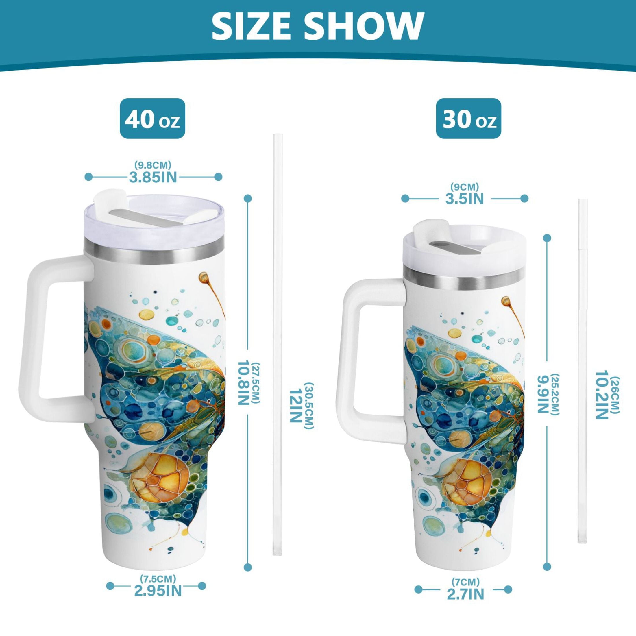 40 oz Insulated Stainless Steel Tumbler Double Wall Stainless Steel Tumbler with 2-Way Drinking Intricately Butterfly GMVZ