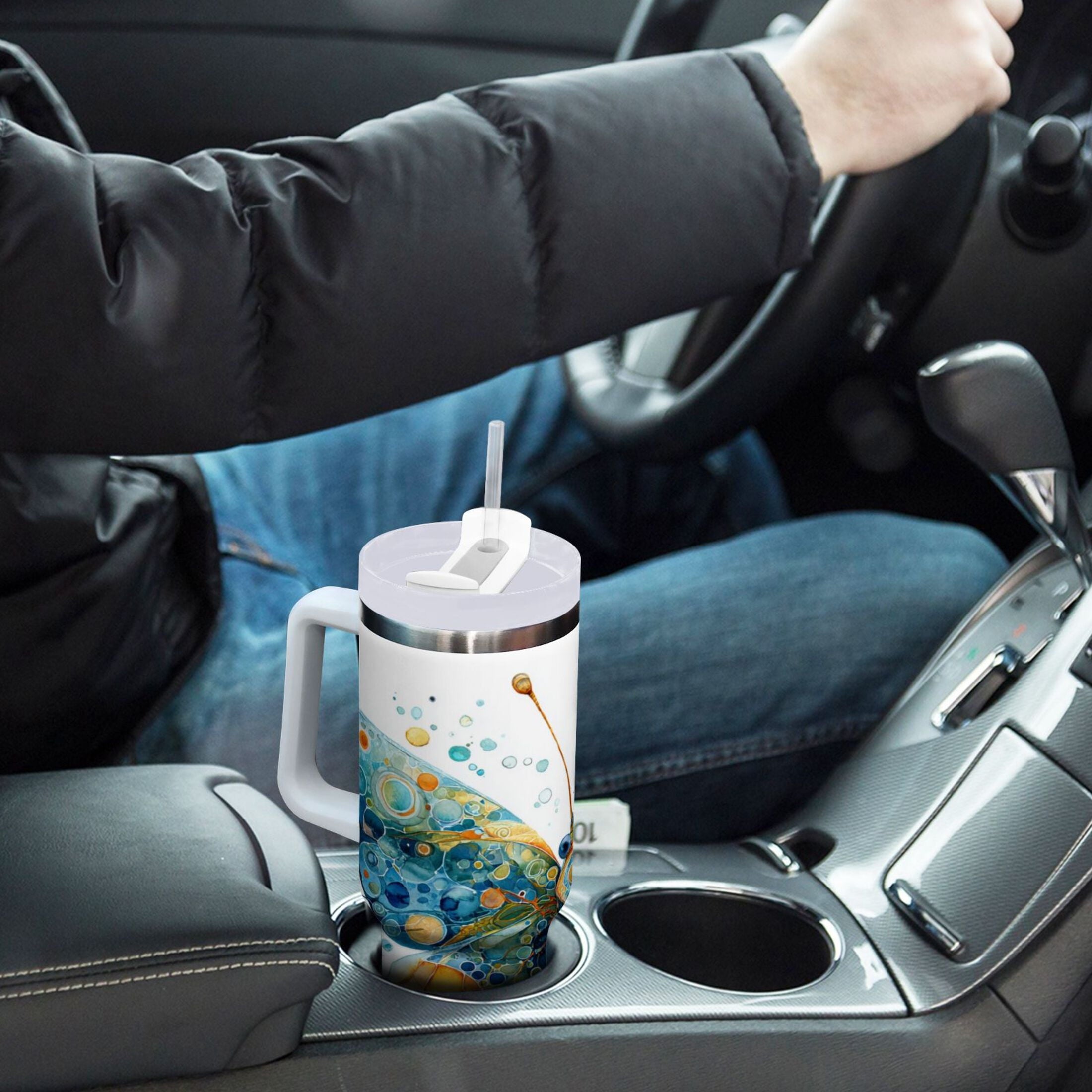 40 oz Insulated Stainless Steel Tumbler Double Wall Stainless Steel Tumbler with 2-Way Drinking Intricately Butterfly GMVZ
