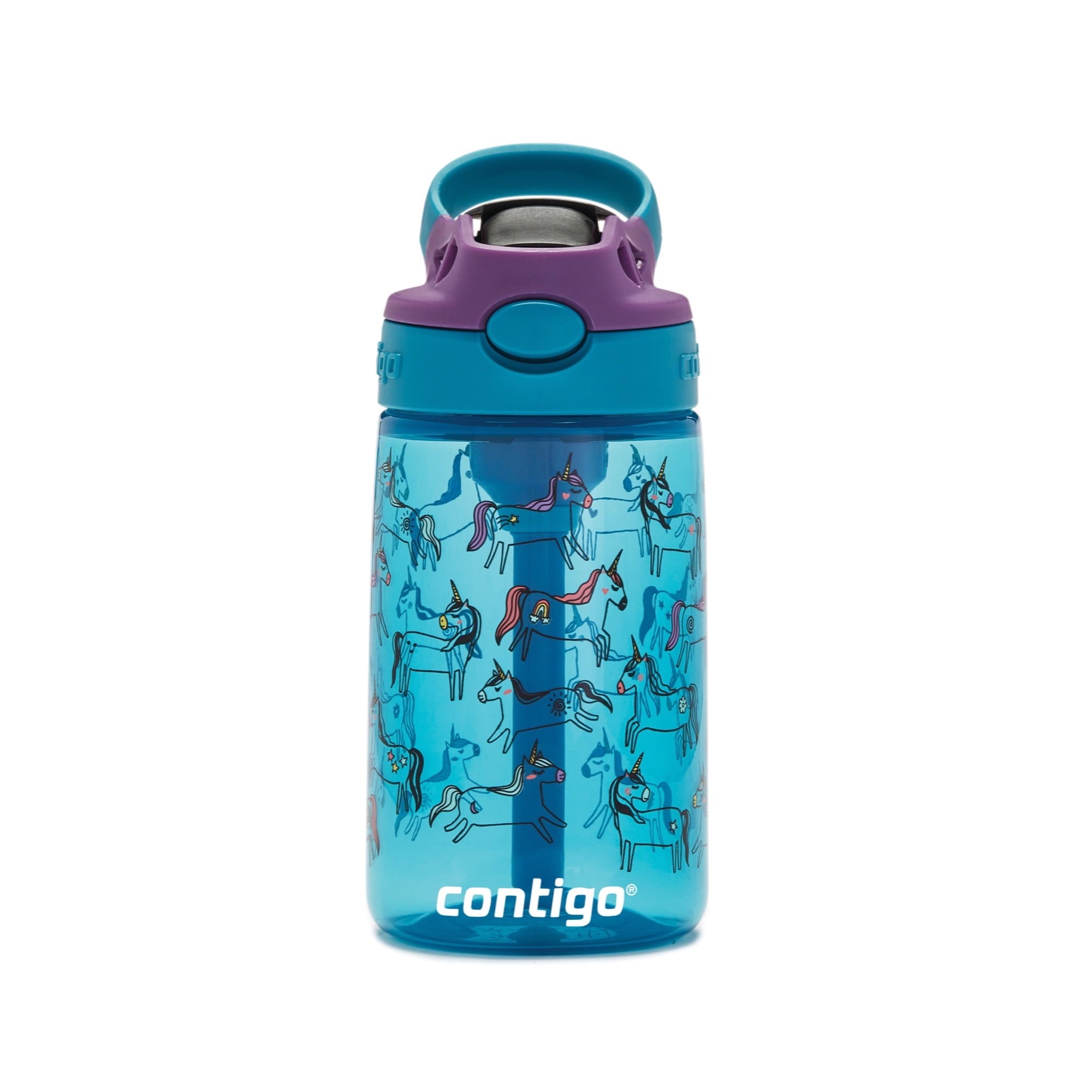 Contigo Kids AUTOSPOUT Straw Water Bottle with Easy-Clean Lid, 14 oz., Juniper Unicorns IZ3K