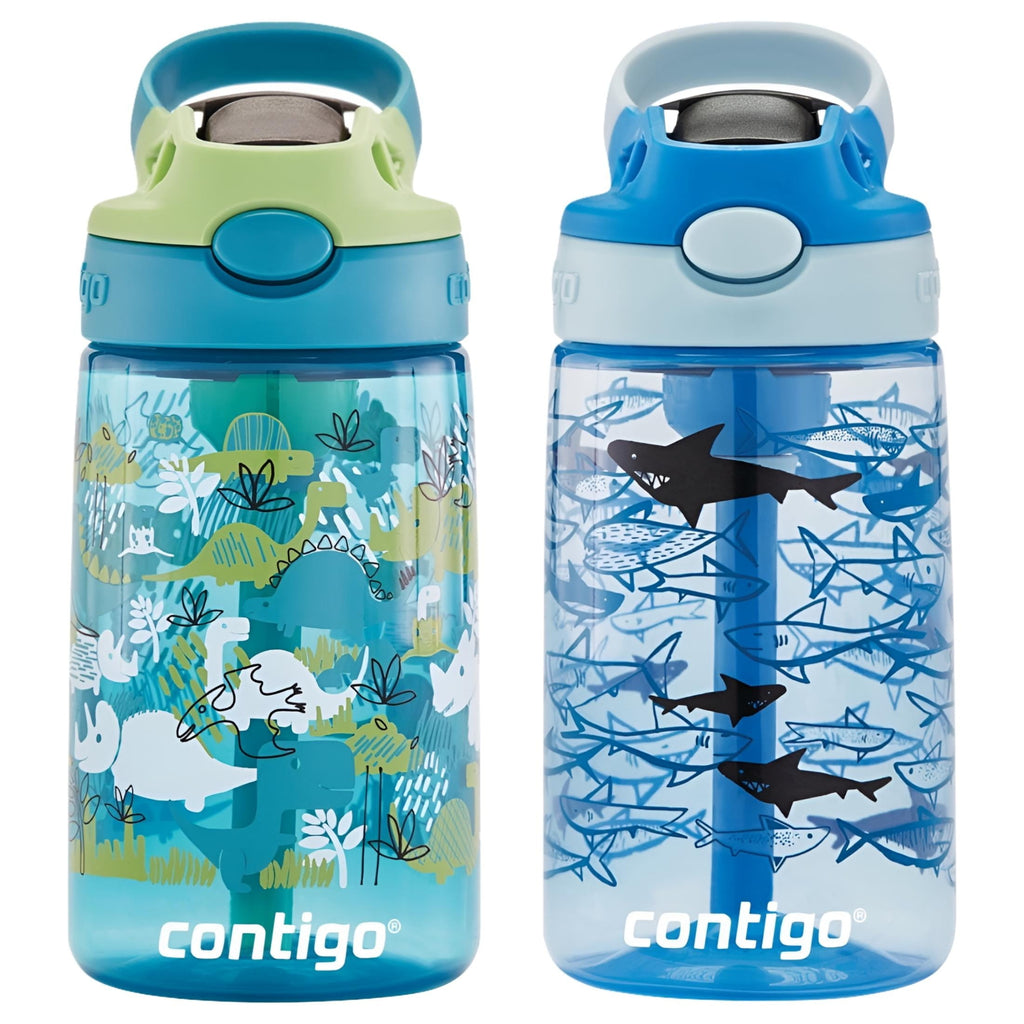 Contigo Kids 2-Pack Straw Water Bottle, 14 oz - Dinos/Sharks KHEW