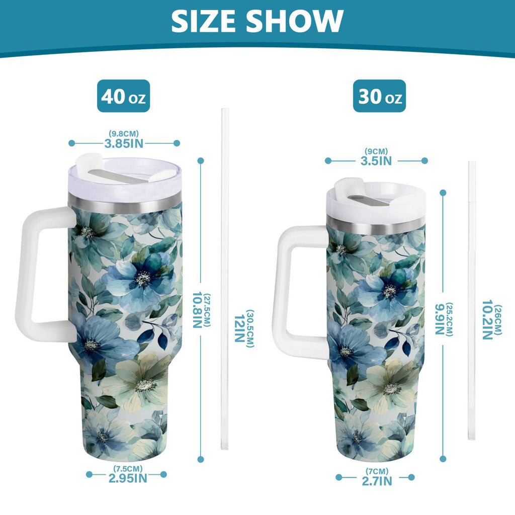 30 oz Insulated Stainless Steel Tumbler Double Wall Stainless Steel Tumbler with 2-Way Drinking Blue and Green Flowers P3O5