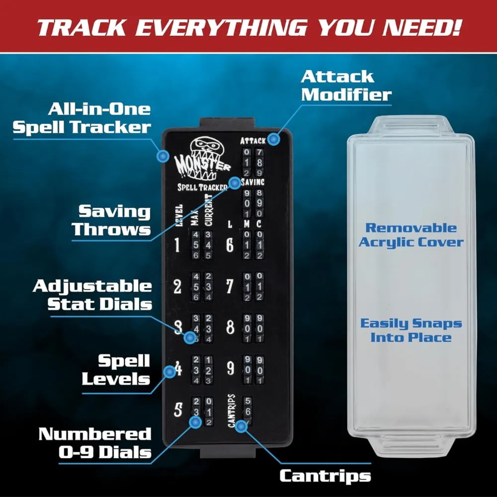 Ultimate RPG Spell Tracker for DND- Easily Keep Track of All Magic Stats, Levels, Modifiers Easily w Adjustable Place-Locking Dials &amp; Protective Cover- Compatible w Dungeons Dragons 5e Tabletop Games U3FH