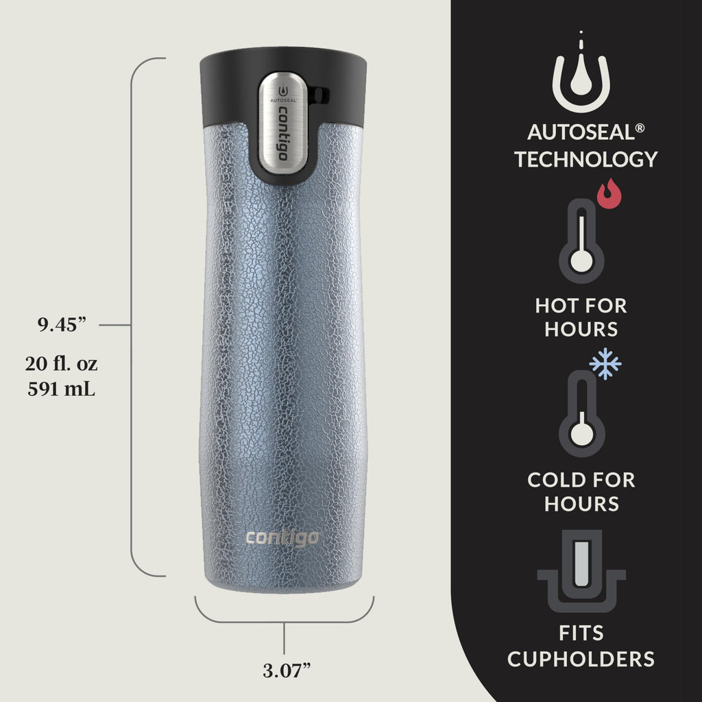 Contigo AUTOSEAL West Loop Vacuum-Insulated Stainless Steel Travel Mug with Easy-Clean Lid, 20 oz, Crystal Lakeside &amp; Crystal Agave, 2-Pack YF60