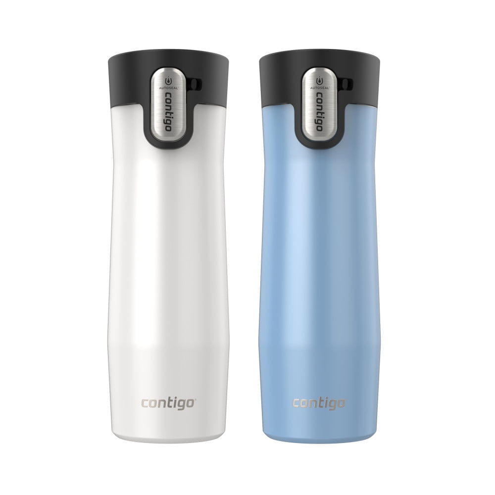 Contigo AUTOSEAL West Loop Vacuum-Insulated Stainless Steel Travel Mug with Easy-Clean Lid, 20 oz, Crystal Lakeside &amp; Crystal Agave, 2-Pack YF60