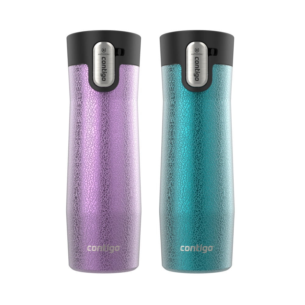 Contigo AUTOSEAL West Loop Vacuum-Insulated Stainless Steel Travel Mug with Easy-Clean Lid, 20 oz, Crystal Lakeside &amp; Crystal Agave, 2-Pack YF60