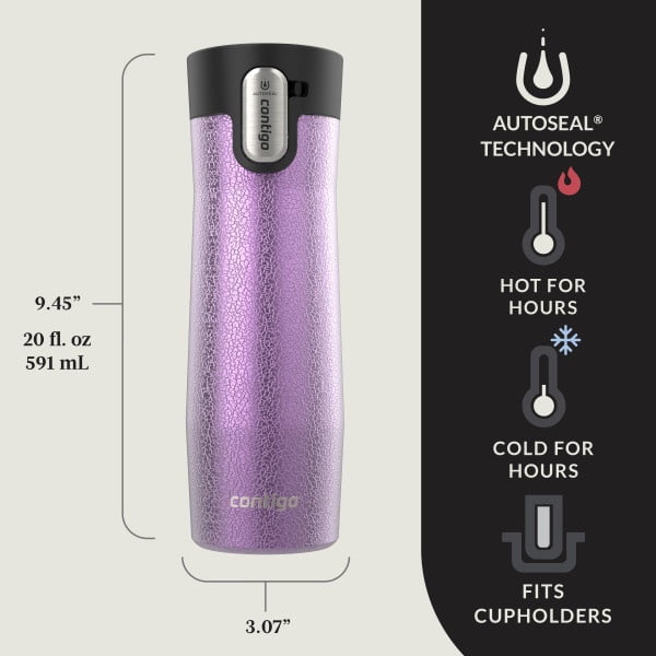 Contigo AUTOSEAL West Loop Vacuum-Insulated Stainless Steel Travel Mug with Easy-Clean Lid, 20 oz, Crystal Lakeside &amp; Crystal Agave, 2-Pack YF60