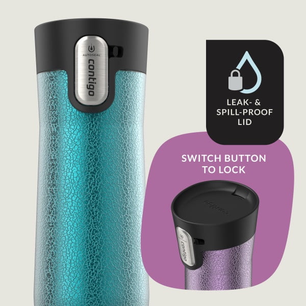 Contigo AUTOSEAL West Loop Vacuum-Insulated Stainless Steel Travel Mug with Easy-Clean Lid, 20 oz, Crystal Lakeside &amp; Crystal Agave, 2-Pack YF60