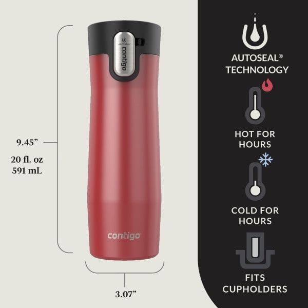 Contigo AUTOSEAL West Loop Vacuum-Insulated Stainless Steel Travel Mug with Easy-Clean Lid, 20 oz, Crystal Lakeside &amp; Crystal Agave, 2-Pack YF60