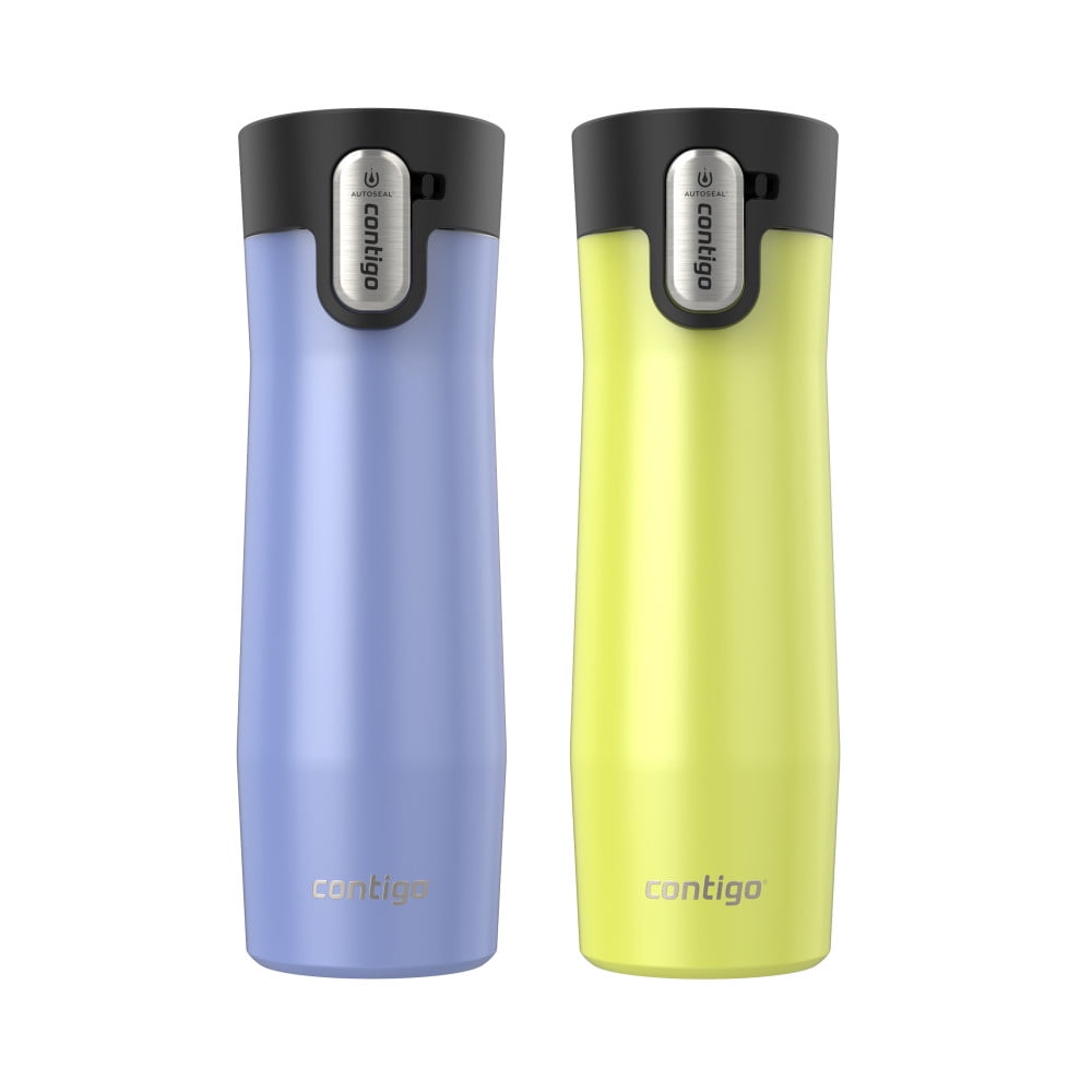 Contigo AUTOSEAL West Loop Vacuum-Insulated Stainless Steel Travel Mug with Easy-Clean Lid, 20 oz, Crystal Lakeside &amp; Crystal Agave, 2-Pack YF60