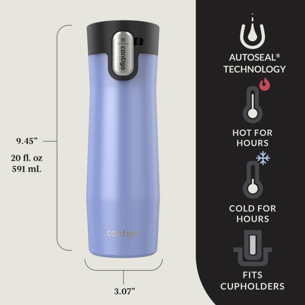 Contigo AUTOSEAL West Loop Vacuum-Insulated Stainless Steel Travel Mug with Easy-Clean Lid, 20 oz, Crystal Lakeside &amp; Crystal Agave, 2-Pack YF60