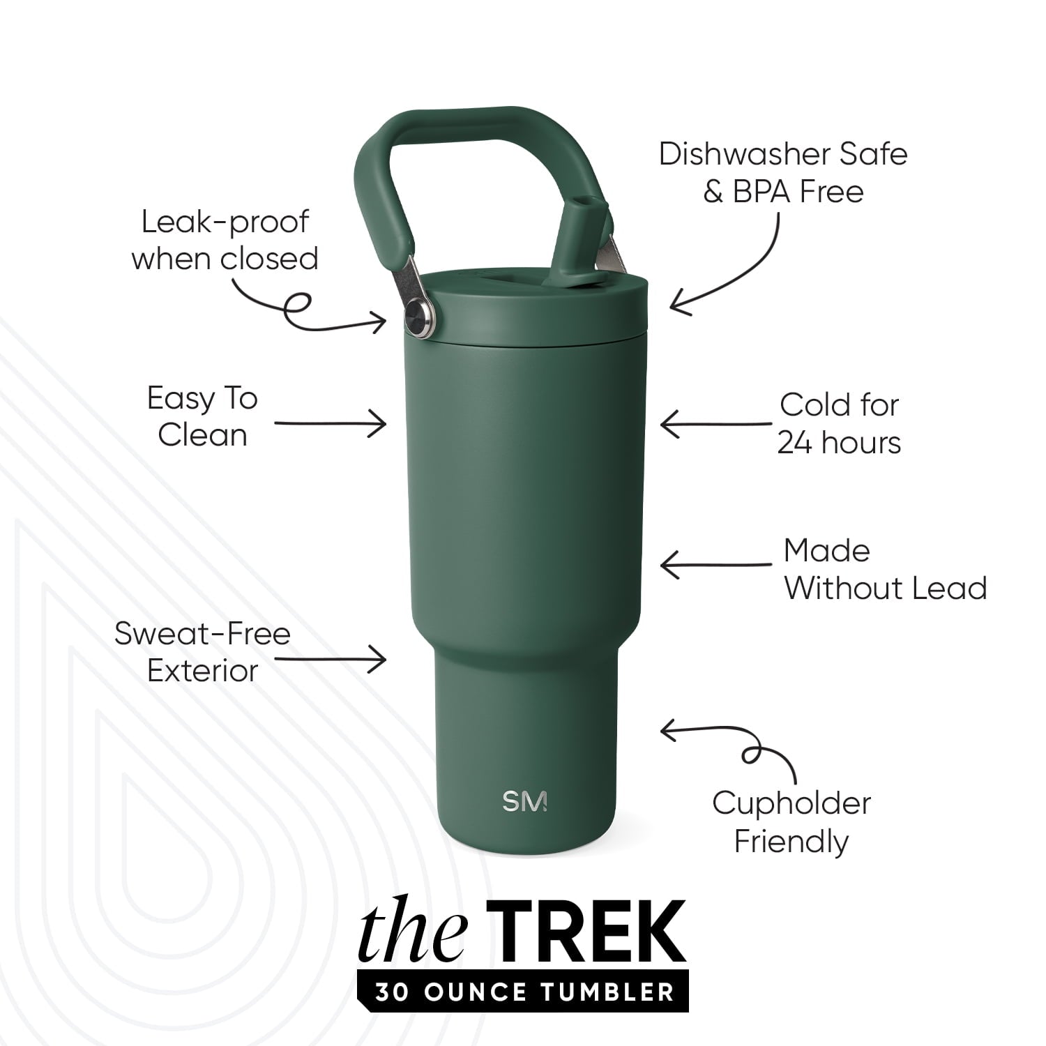 Simple Modern 30 fl oz Insulated Stainless Steel Trek Pivot Tumbler with Straw Lid and Top Handle|Forest E33V