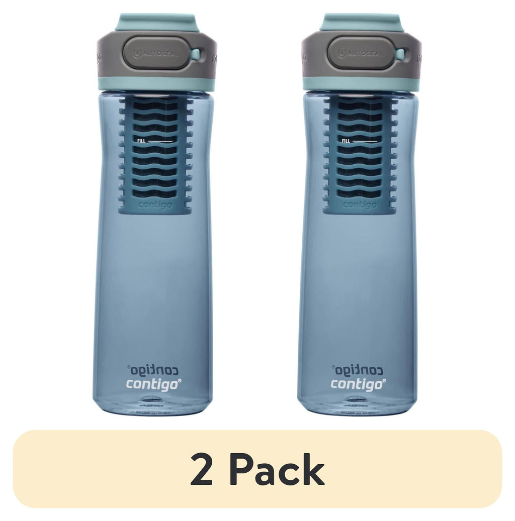 (2 pack) Contigo Clybourn Plastic FreeFlow Filter Water Bottle with AUTOSEAL Lid 24 oz., Dark Ice, with Replacable Filter K2LG